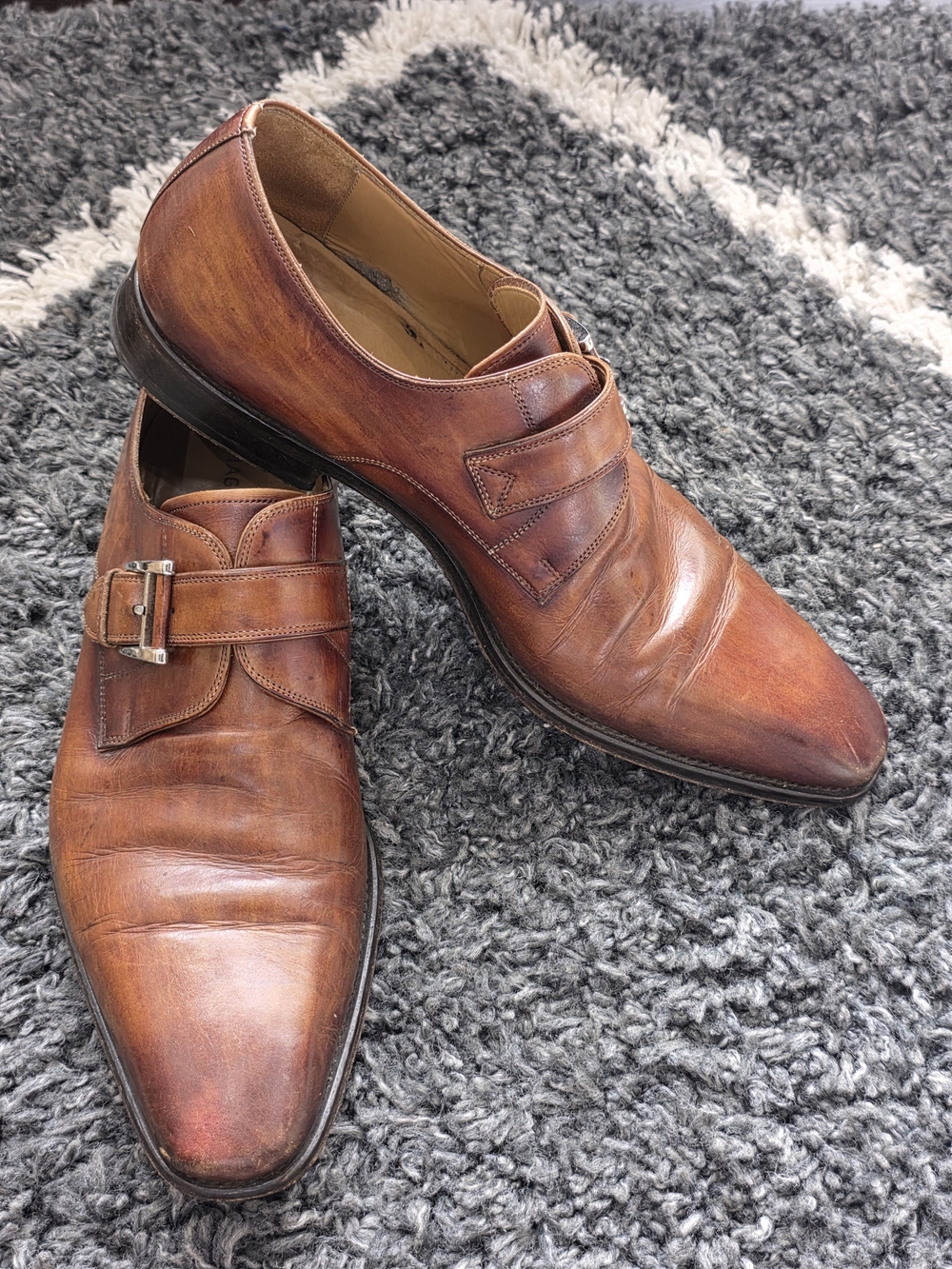 Magnani Tan Brown Leather Double Monk Strap Shoes Size 11M